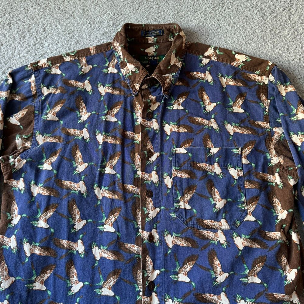 Alexander Julian Colours Shirt Mens Large 16-16.5 Blue Denim Button Up Graphic